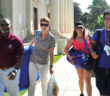 Donna Eddleman (second left), here helping students on move-in day with Dean Kendrick Brown (left), is the first new dean of student affairs in more than three decades.