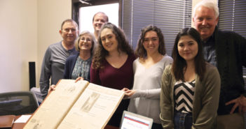 Jim Schoning ’65, Beverly Lynn ’65, George Watson, Emilia Rivera ’20, Talullah Plummer-Blanco ’19, Lexi Toney ’21, and Bill Bruns ’65 (left to right) share their student journalism experiences. (Photo by Nathan Jones '20)