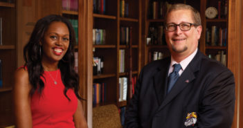 “When someone invests in you like Bruce [Rawding ’93, above] did in me, you have a responsibility to update them when awesome things happen to you,” says Tara Johnson ’12 (left). (Photo by William Vasta)